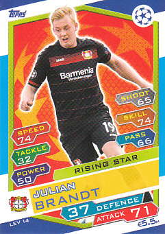 Julian Brandt Bayer 04 Leverkusen 2016/17 Topps Match Attax CL Rising Star #LEV14